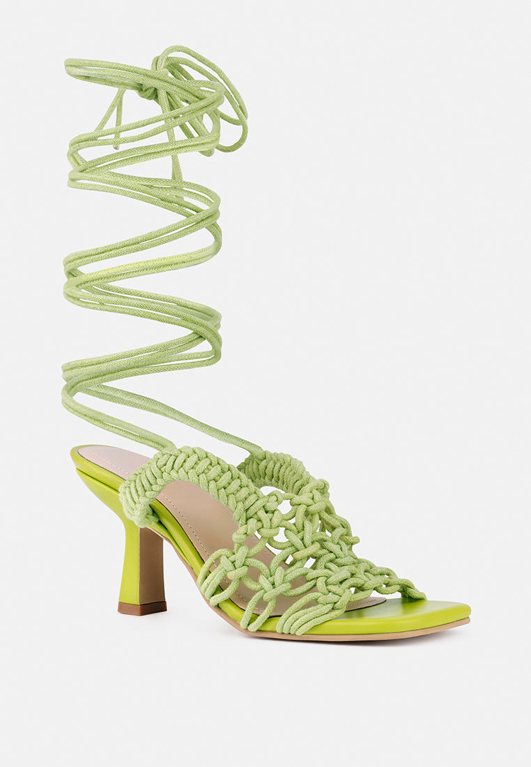 BEROE Green Braided Handcrafted Lace Up Sandal_Green