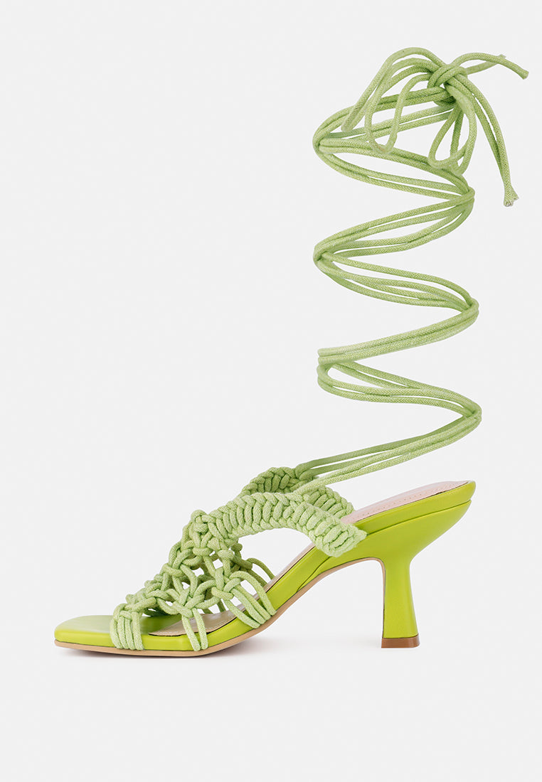 BEROE Green Braided Handcrafted Lace Up Sandal_Green