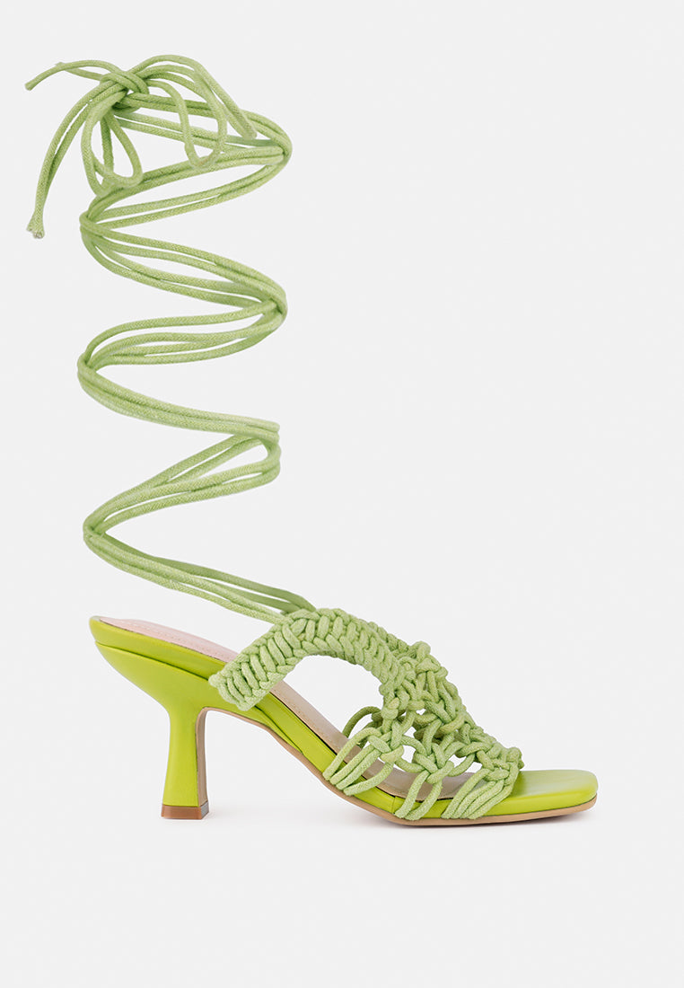 BEROE Green Braided Handcrafted Lace Up Sandal_Green