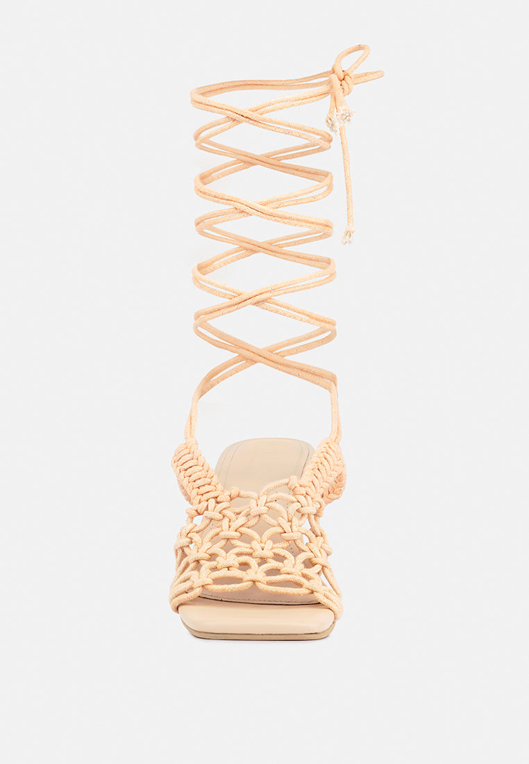 BEROE Latte Braided Handcrafted Lace Up Sandal-Latte