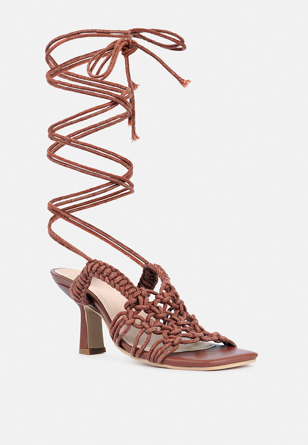 BEROE Latte Braided Handcrafted Lace Up Sandal-Mocca