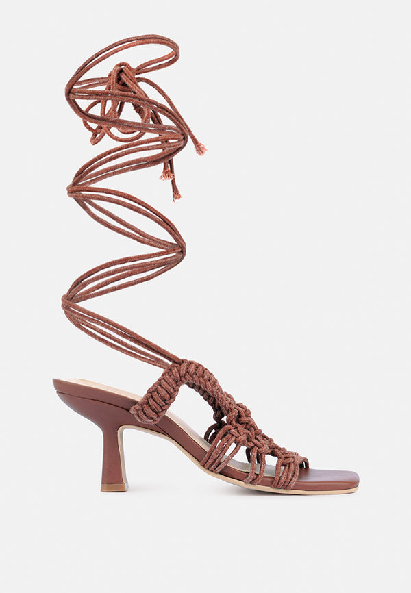 BEROE Latte Braided Handcrafted Lace Up Sandal-Mocca