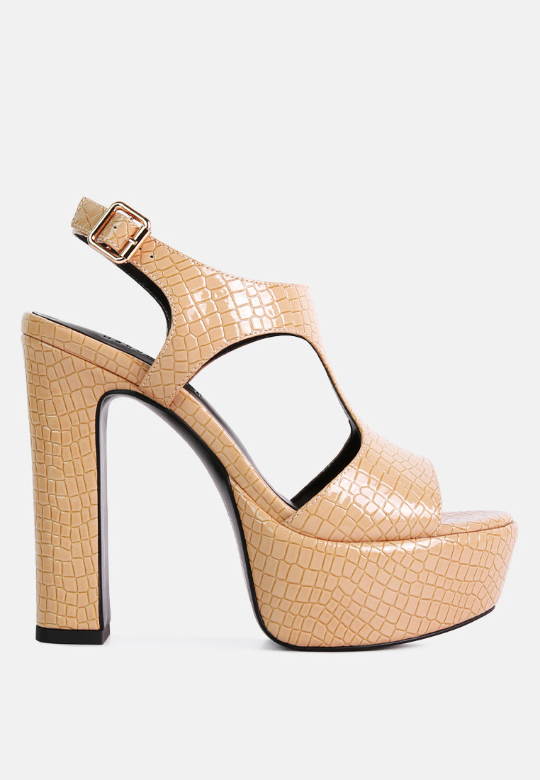 CROFT Croc High Heeled Cut Out Sandals in Taupe_Taupe