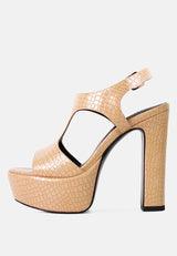 CROFT Croc High Heeled Cut Out Sandals in Taupe_Taupe
