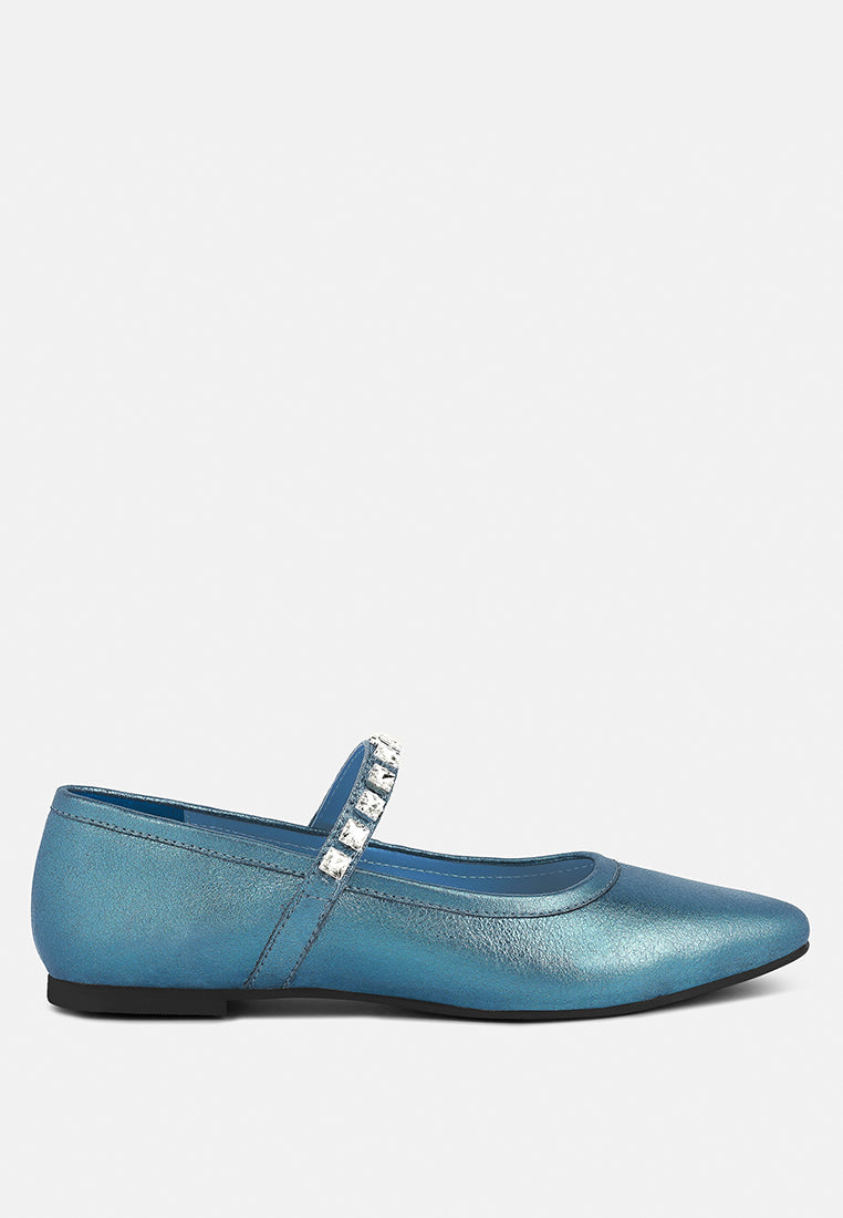 alverno blue metallic leather mary jane flats_blue