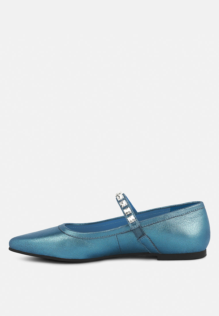 alverno blue metallic leather mary jane flats_blue