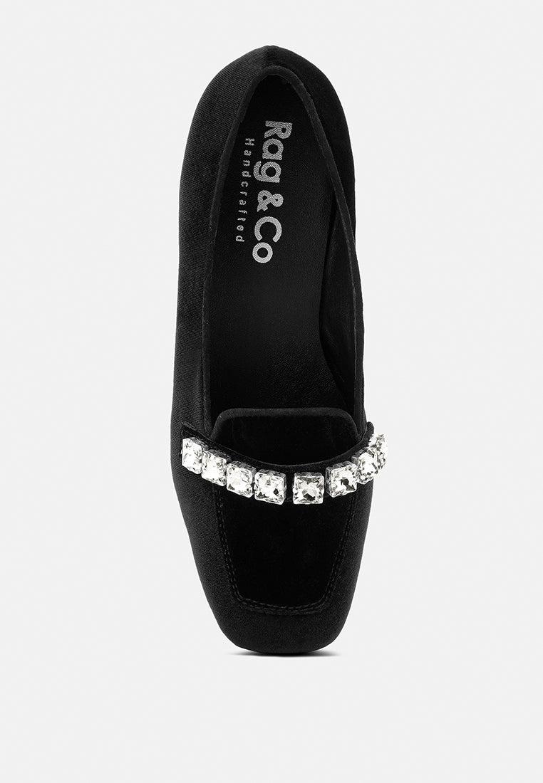 lamington handcrafted velvet diamante loafers in black_black