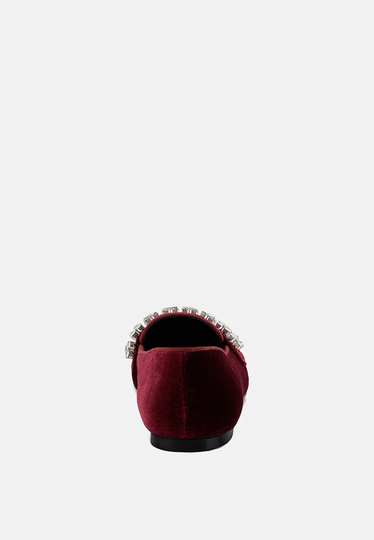 lamington handcrafted velvet diamante loafers in burdundy#color_burgundy