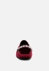 lamington handcrafted velvet diamante loafers in burdundy#color_burgundy