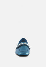 churros blue metallic diamante leather loafers_blue