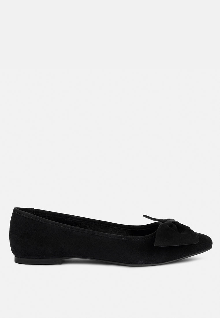chuckle black big bow suede ballerina flats_black