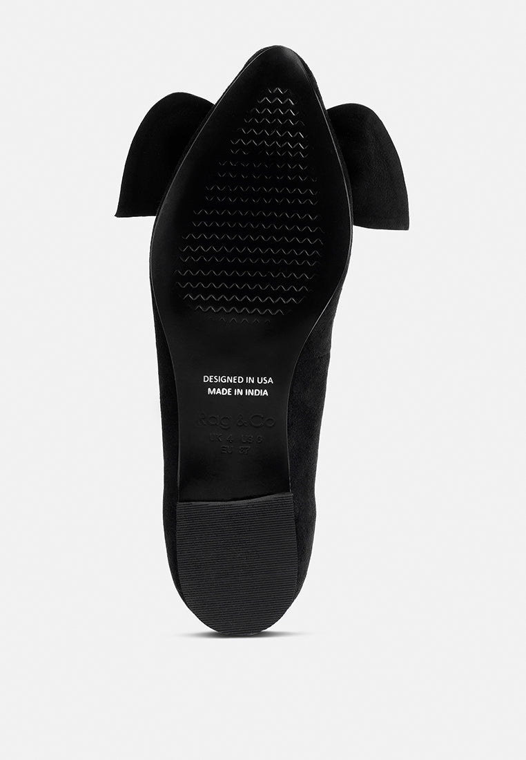 chuckle black big bow suede ballerina flats_black