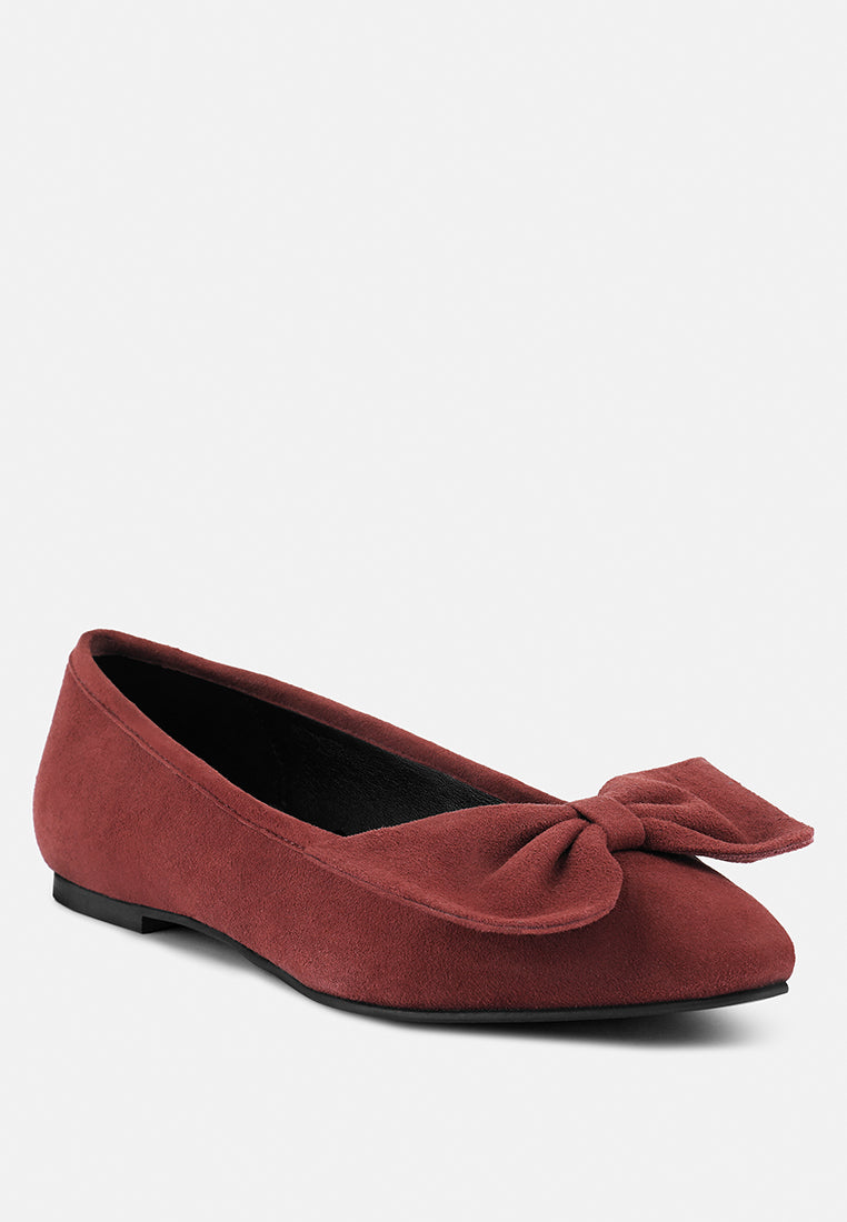 chuckle burgundy big bow suede ballerina flats_burgundy