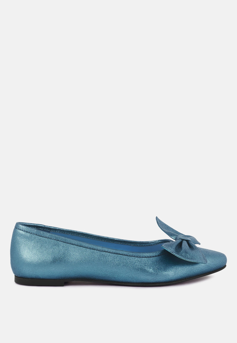 pie-tribe blue metallic big bow ballerinas_blue