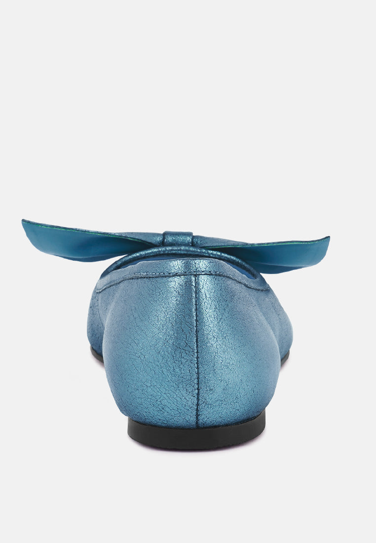 pie-tribe blue metallic big bow ballerinas_blue