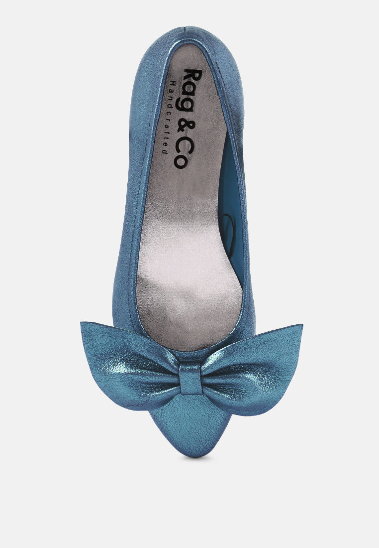 pie-tribe blue metallic big bow ballerinas_blue