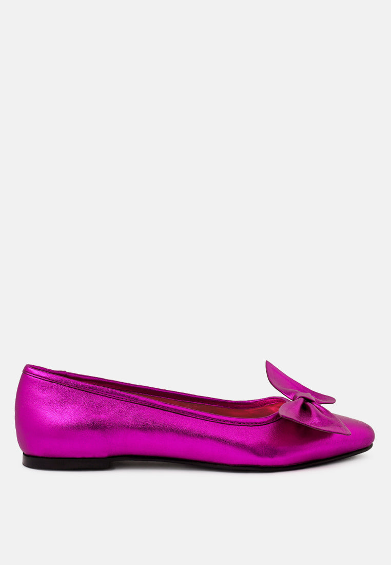 pie-tribe pink metallic big bow ballerinas_fuchsia