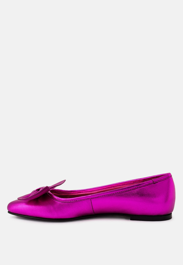 pie-tribe pink metallic big bow ballerinas_fuchsia