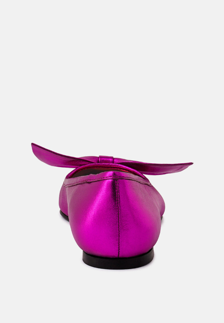 pie-tribe pink metallic big bow ballerinas_fuchsia