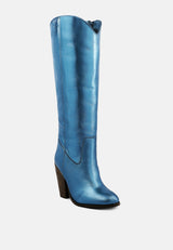 GREAT-STORM Blue Metallic Leather Calf Boots_blue
