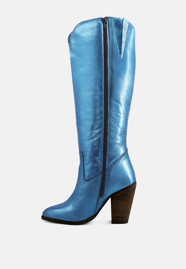great_strom blue metallic leather calf boots#color_blue