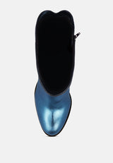 GREAT-STORM Blue Metallic Leather Calf Boots_blue