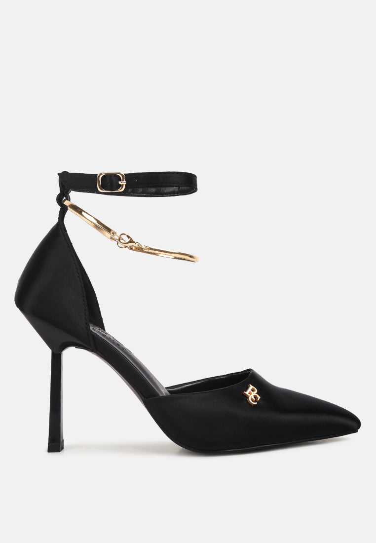 HOBNOB Satin High Heeled Anklet Sandals in Black#color_Black