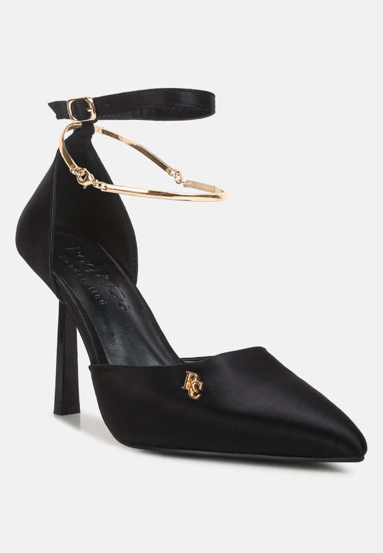 HOBNOB Satin High Heeled Anklet Sandals in Black#color_Black