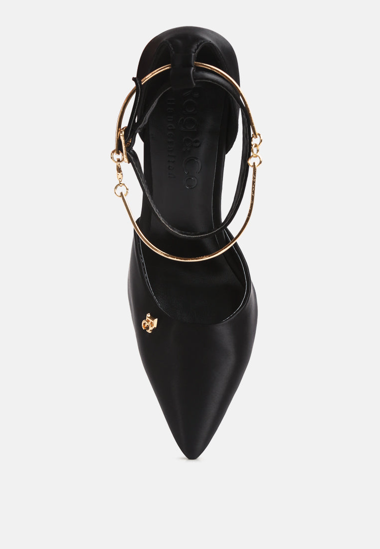 HOBNOB Satin High Heeled Anklet Sandals in Black#color_Black