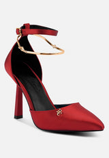 HOBNOB Satin High Heeled Anklet Sandals in Red#color_Red