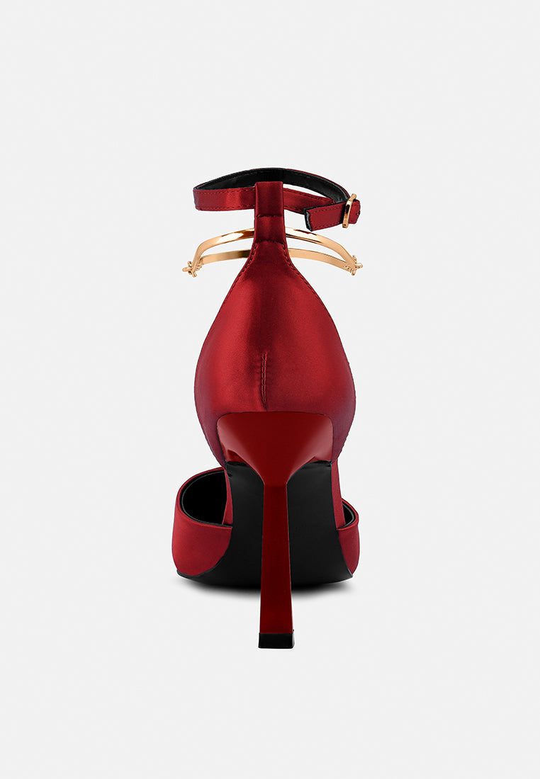 HOBNOB Satin High Heeled Anklet Sandals in Red#color_Red
