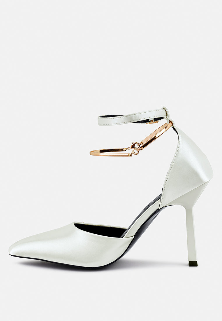 HOBNOB Satin High Heeled Anklet Sandals in White#color_White