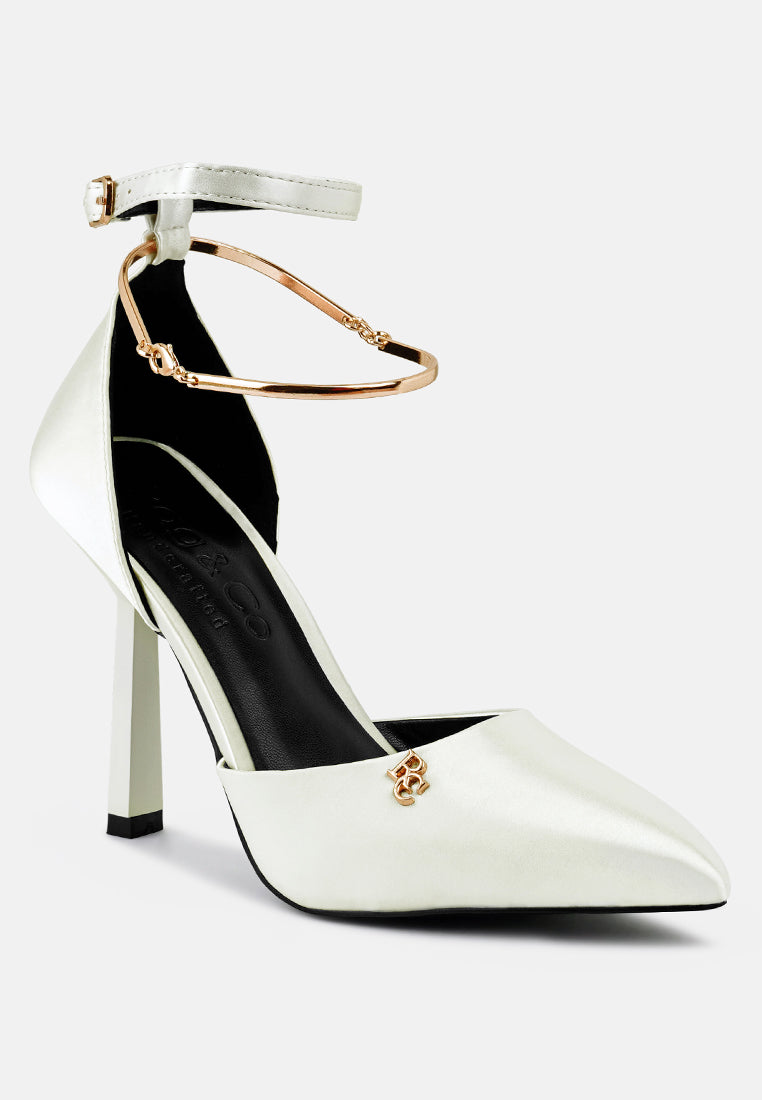 HOBNOB Satin High Heeled Anklet Sandals in White#color_White