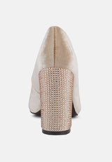 CYBER GIRL Champagne Diamante Block Heeled Pumps_champagne