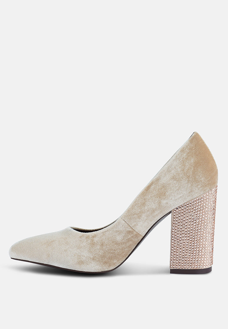 CYBER GIRL Champagne Diamante Block Heeled Pumps_champagne