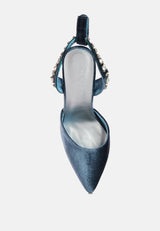 WALLIS Blue Velvet Diamante Stud Tie Up Sandals_Blue