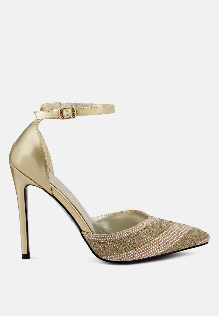 NOBLES Gold High Heeled Patent Diamante Sandals_Gold