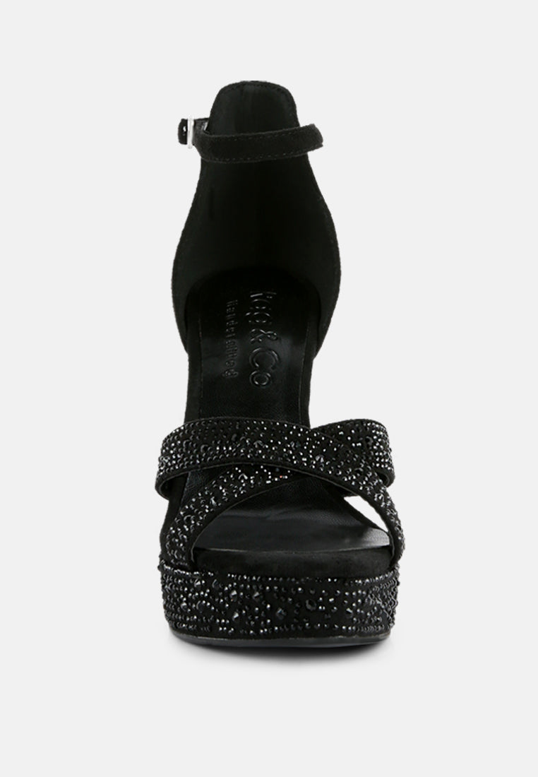 REGALIA Black Diamante Studded High Heel Dress Sandals_Black