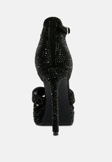 REGALIA Black Diamante Studded High Heel Dress Sandals_Black