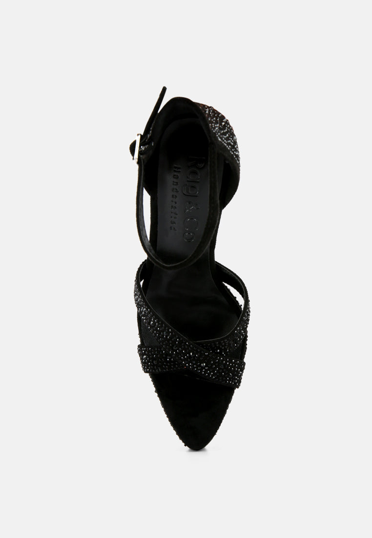 REGALIA Black Rhinestone Embellished Stiletto Sandals