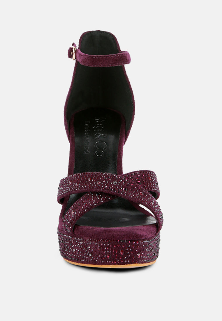 REGALIA Purple Diamante Studded High Heel Dress Sandals_Purple