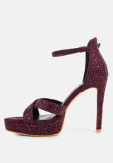 REGALIA Purple Diamante Studded High Heel Dress Sandals_Purple