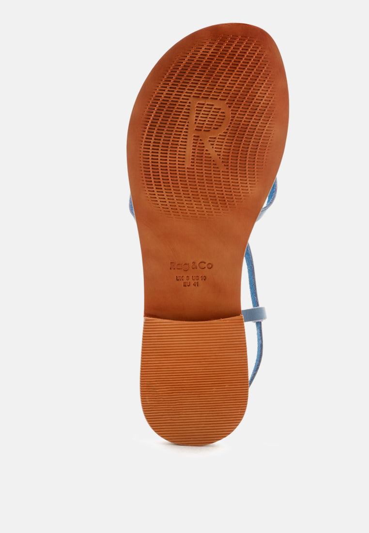 RITA Blue Strappy Flat Leather Sandals-Blue
