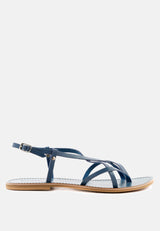RITA Blue Strappy Flat Leather Sandals-Blue