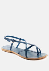 RITA Blue Strappy Flat Leather Sandals-Blue