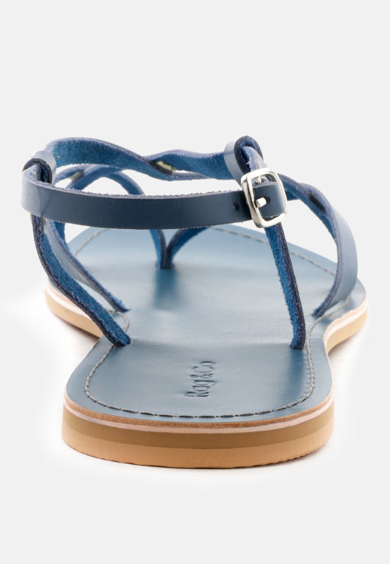 RITA Blue Strappy Flat Leather Sandals-Blue