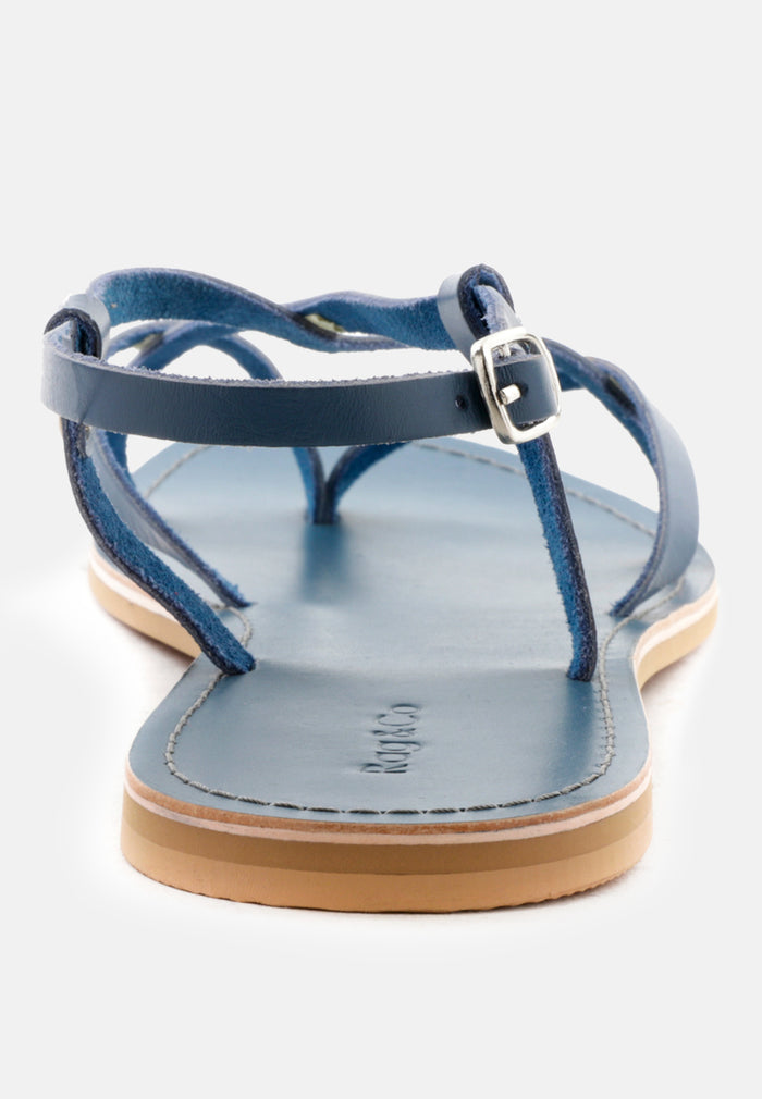 Buy Rita Blue Strappy Flat Leather Sandals | Sandals | Rag & Co United  States