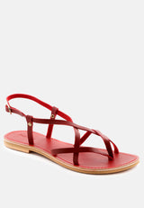 RITA Red Strappy Flat Leather Sandals-Red