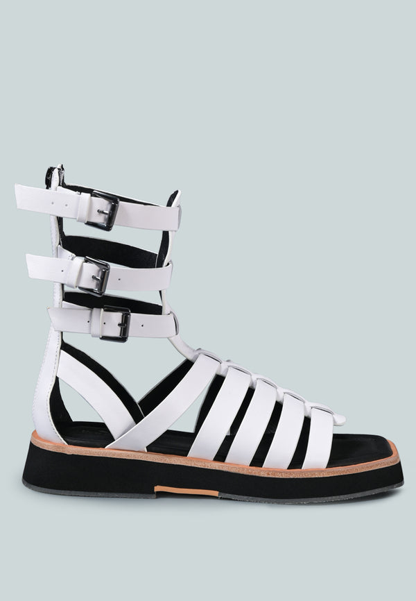 ROBBIE Gladiator Square Toe Sandal in White-White