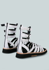ROBBIE Gladiator Square Toe Sandal in White-White